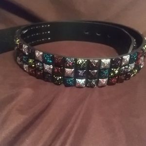 Multi color studded belt Black Faux Leather 36
